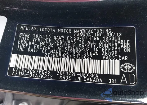 2014 Toyota Corolla S Plus from USA, damaged, VIN 2T1BURHE6EC021627